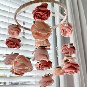Felt Rose Mobile - Pink Floral Hanging Nursery Decor